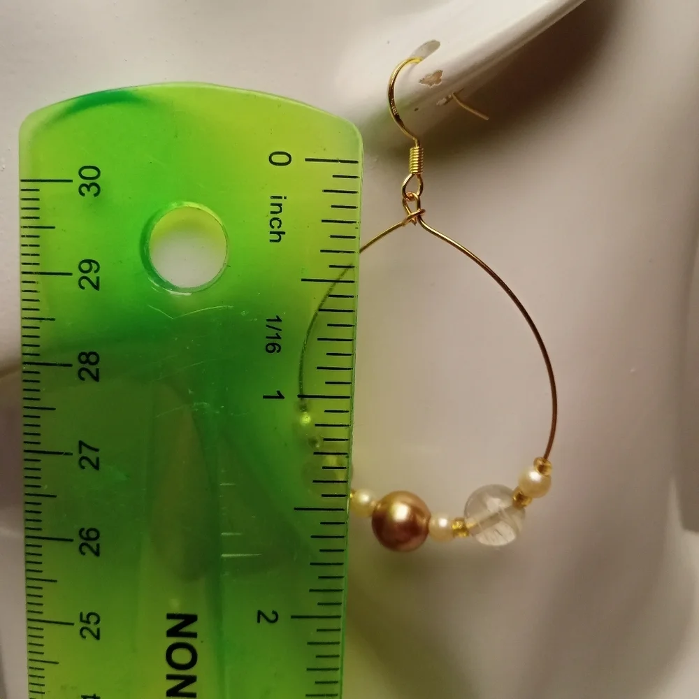 Hand Crafted Gold-Toned Beaded Hoop Earrings - Picture 5 of 7